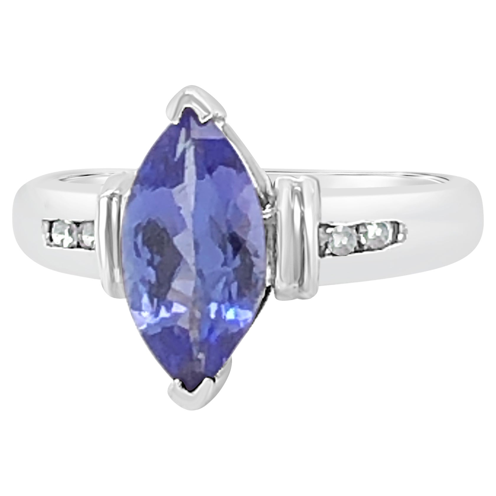 LeVian 14K Two Tone Gold Marquise Tanzanite Round Diamond Classic Cocktail Ring For Sale