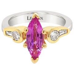 LeVian 950 Platinum & Two Tone Gold Pink Sapphire Round Diamond Cocktail Ring