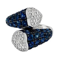 LeVian Bague Cocktail en or blanc 14K saphir bleu diamant rond torsadé coeur d'amour