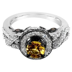 LeVian Ring Yellow Sapphire Vanilla Diamond Chocolate Diamonds 14K White Gold