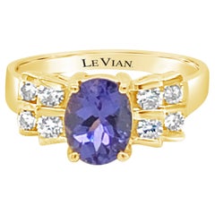 LeVian 14K Yellow Gold Tanzanite Round Diamond Multi Row Fancy Cocktail Ring