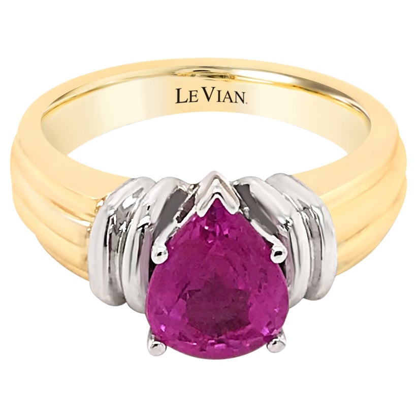 LeVian 14K Two Tone Gold Pear Shape Pink Sapphire Gemstone Fancy Cocktail Ring For Sale