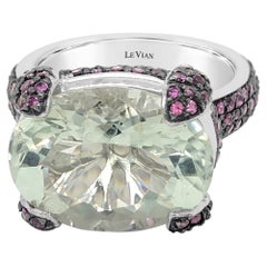 LeVian 14K White Gold Green Amethyst Quartz Rhodolite Gemstone Cocktail Ring