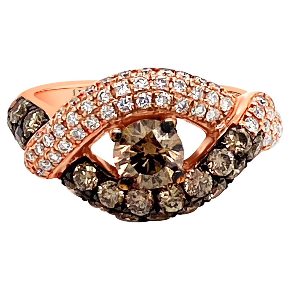 LeVian 14K Rose Gold Round Chocolate Brown Diamond Eye Shape Cocktail Ring For Sale