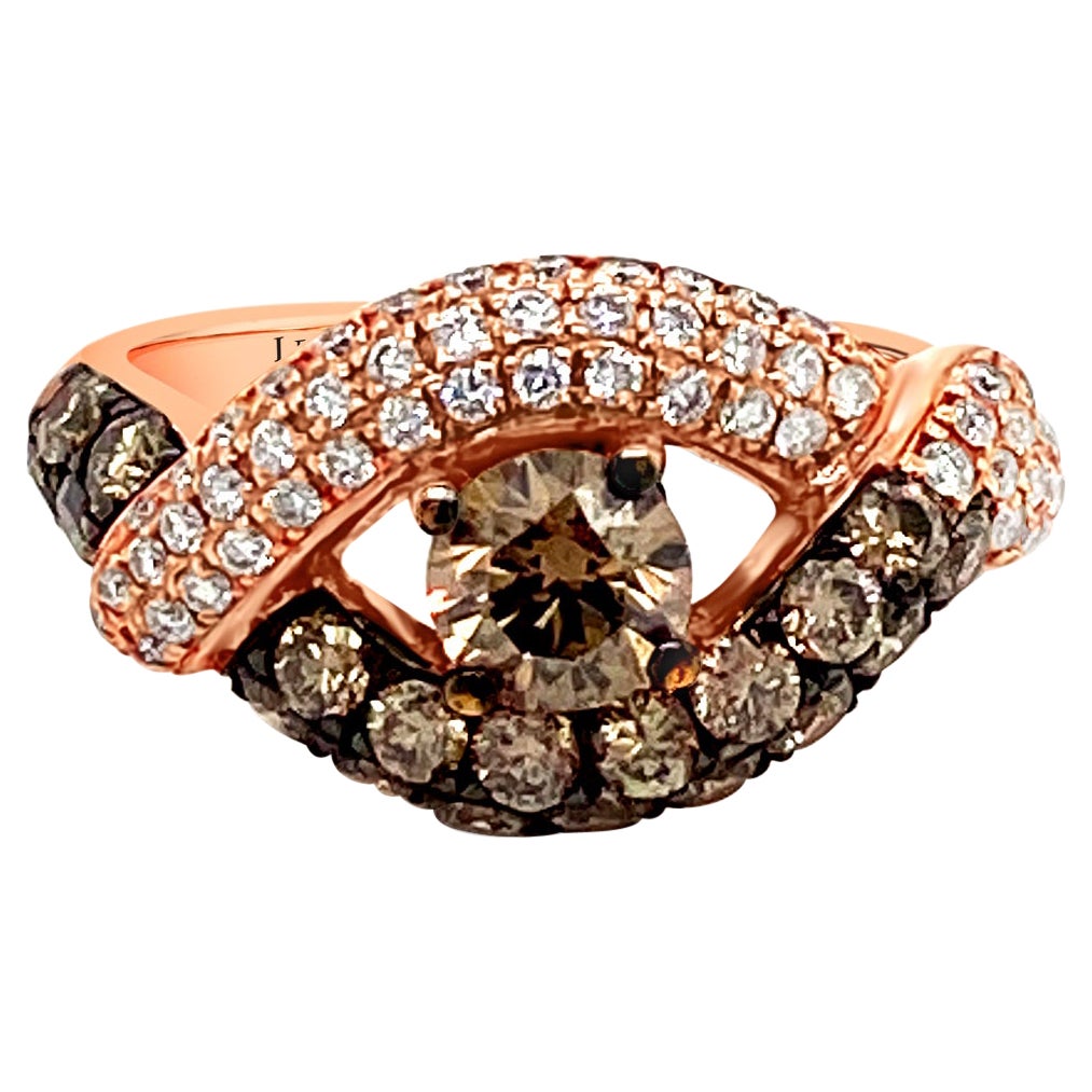 LeVian 14K Rose Gold Round Chocolate Brown Diamond Eye Shape Cocktail Ring