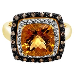 LeVian Ring Cinnamon Citrine White Sapphire Chocolate Diamonds 14K Honey Gold