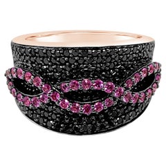 New LeVian Ring Bubble Gum Pink Sapphire Black Diamonds 14K Strawberry Gold
