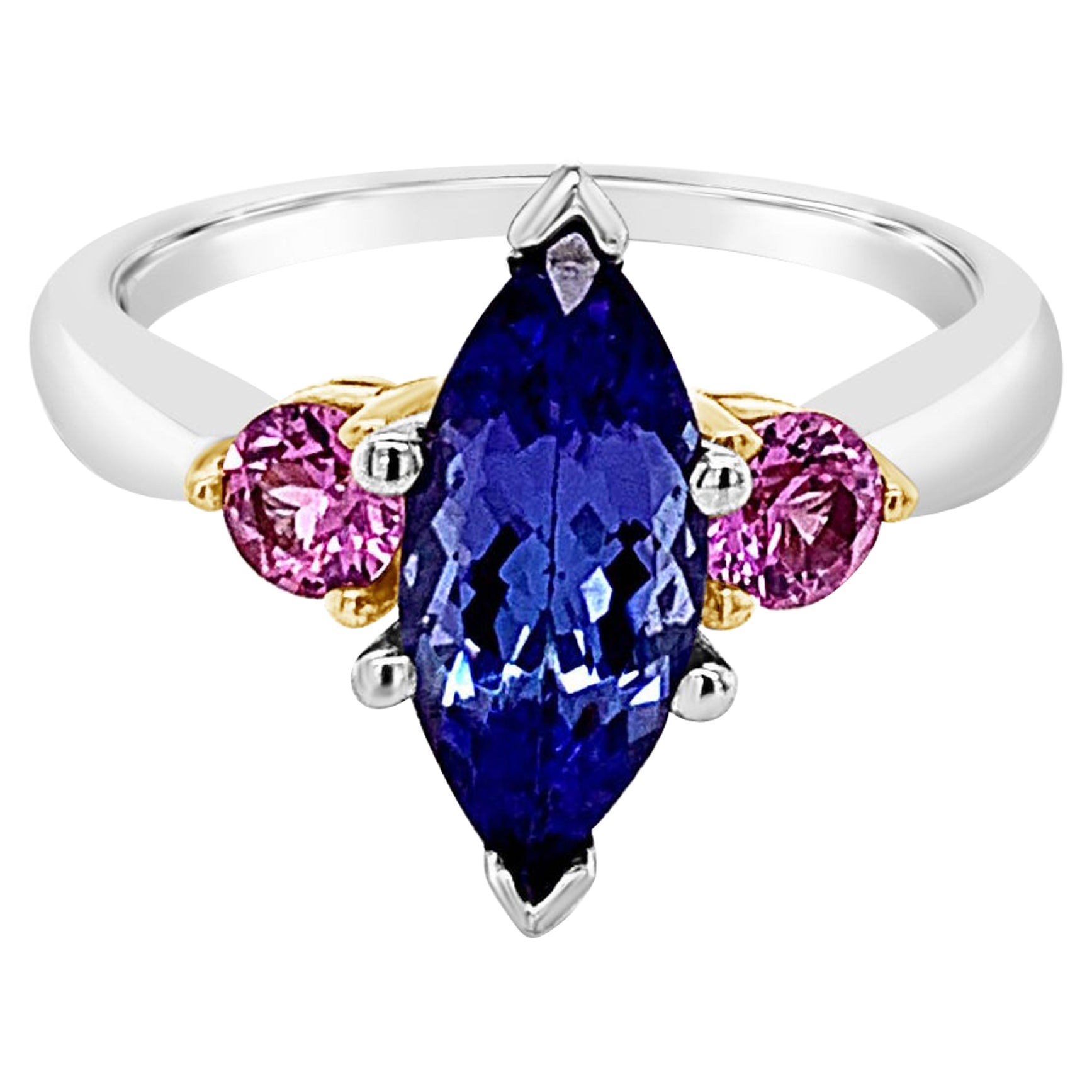 LeVian 14K Two-Tone Gold Tanzanite Pink Sapphire Classic Pretty Cocktail Ring For Sale