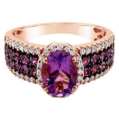 Anillo LeVian Amatista Chicle Zafiro Rosa Diamantes Vainilla Oro Rosa 14K