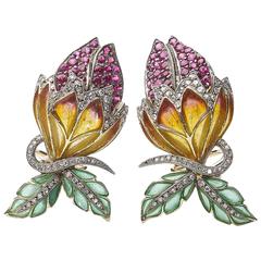Enamel Diamond Flower Earrings 2