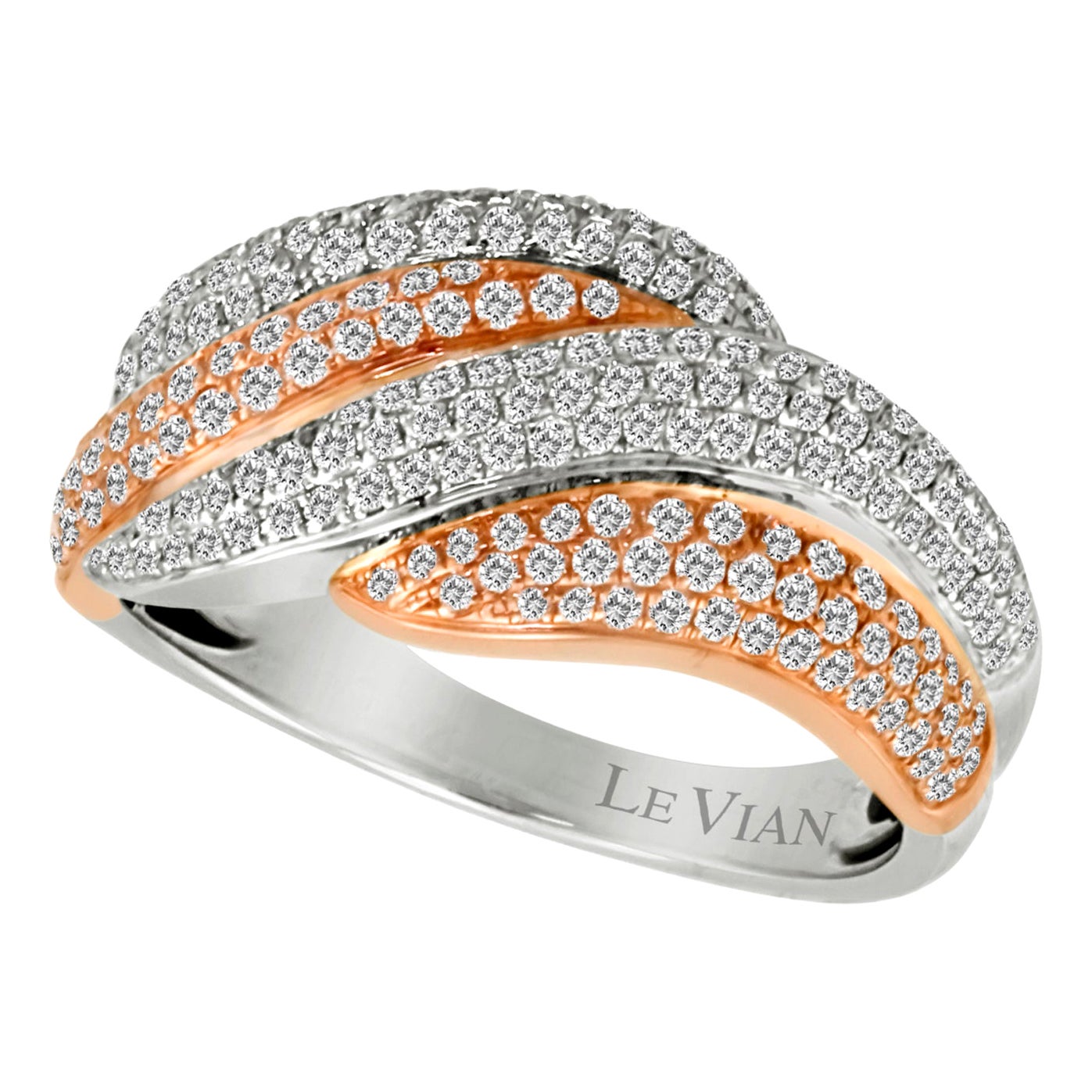 LeVian 14K Two-Tone Gold Round Brown & White Diamond Pavé Cocktail Band Ring For Sale
