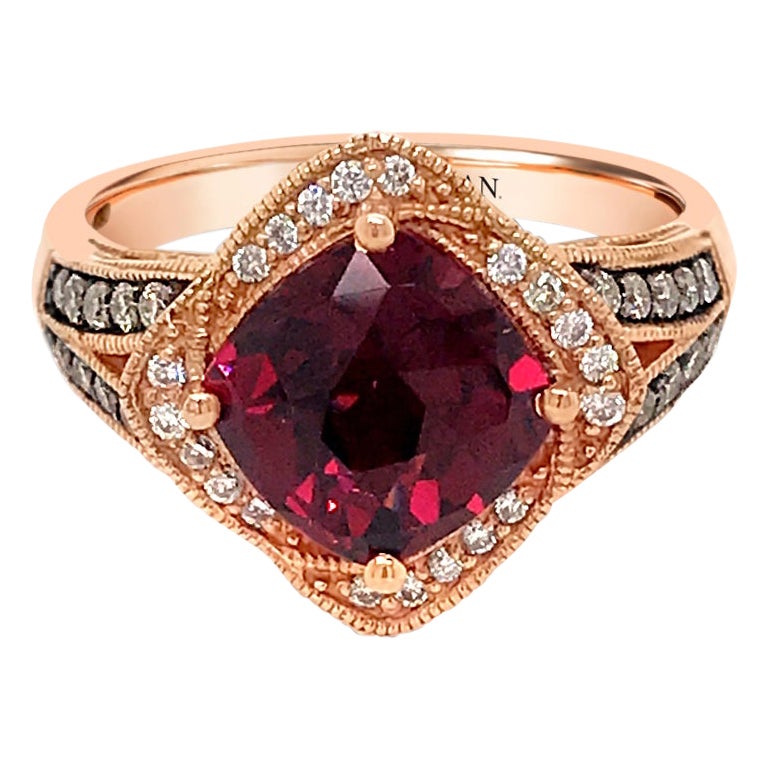 LeVian 14K Rose Gold Red Rhodolite Garnet Gemstone Round Diamond Halo Ring