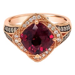 LeVian 14K Rose Gold Red Rhodolite Garnet Gemstone Round Diamond Halo Ring