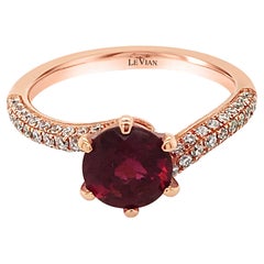 LeVian 18K Rose Gold Red Rubellite Round Diamond Beautiful Classic Cocktail Ring