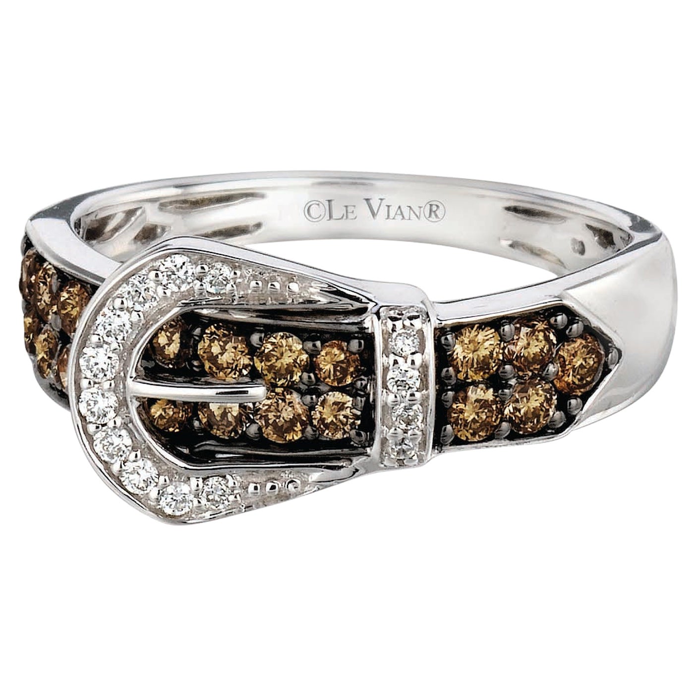 LeVian 14K Or Blanc Rond Chocolat Brun Diamant Pretty Cocktail Buckle Ring en vente