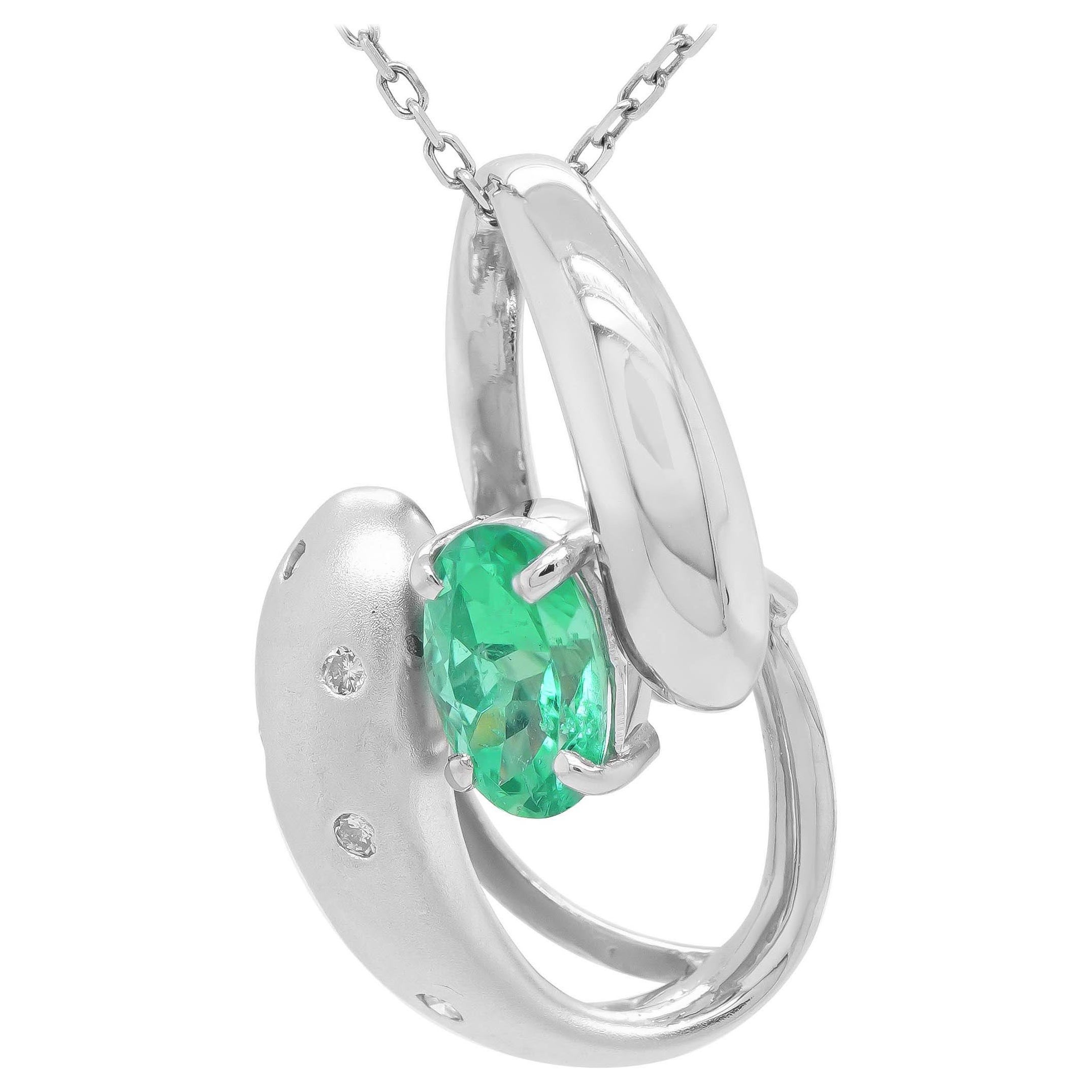 Certified 1.06 Carat Emerald 'Hope' Pendant PT 900 For Sale