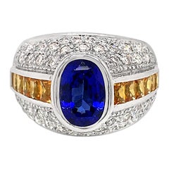 LeVian 18K White Gold Blue Purple Tanzanite Sapphire Round Diamond Cocktail Ring