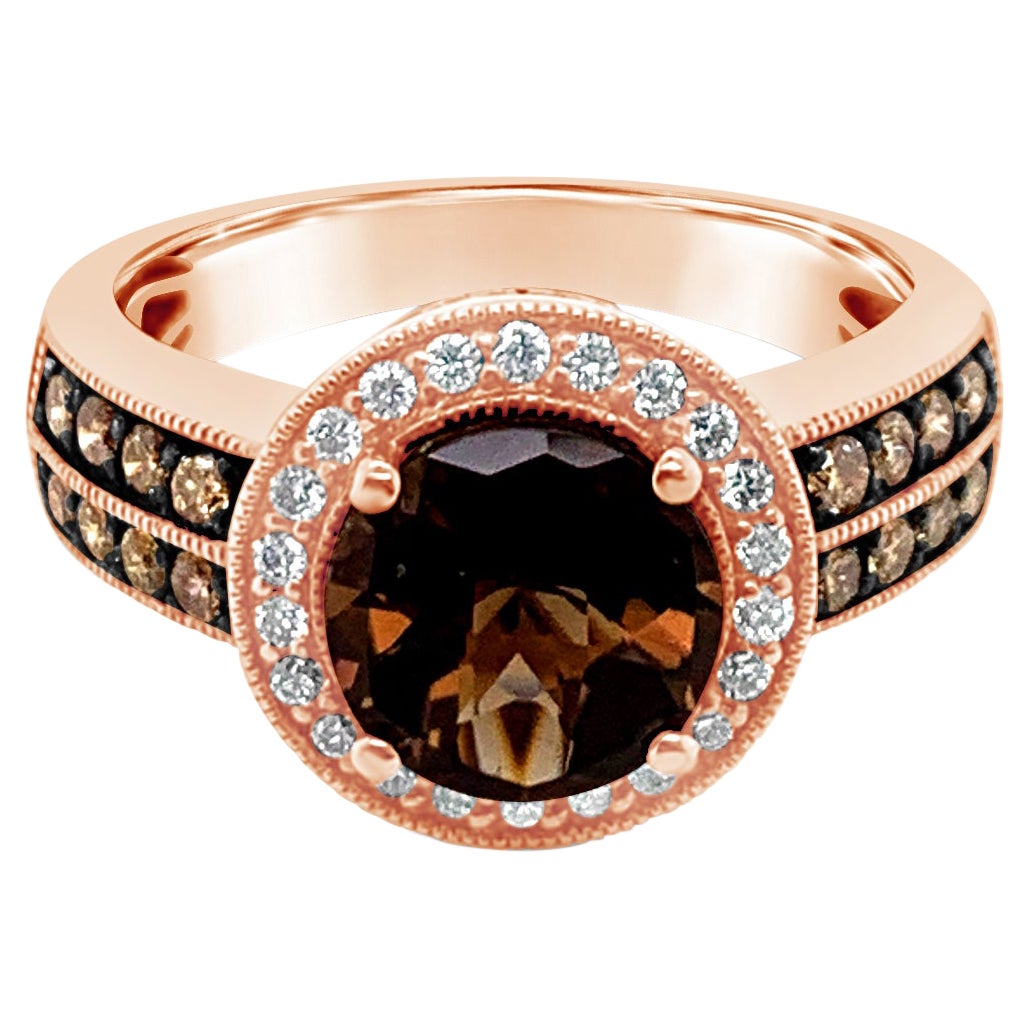 New LeVian Ring Smoky Quartz Chocolate Diamonds Vanilla Diamonds 14K Rose Gold For Sale