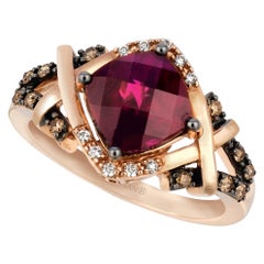 Cocktailring, LeVian, 14 Karat Roségold, roter Rhodolith, Granat, Schokoladenbraun, Diamant