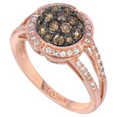 LeVian 14K Rose Gold Chocolate Brown Round Diamond Split Shank Cluster Halo Ring