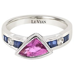 LeVian 18K White Gold Pink Sapphire Gemstone Round Diamond Classic Cocktail Ring