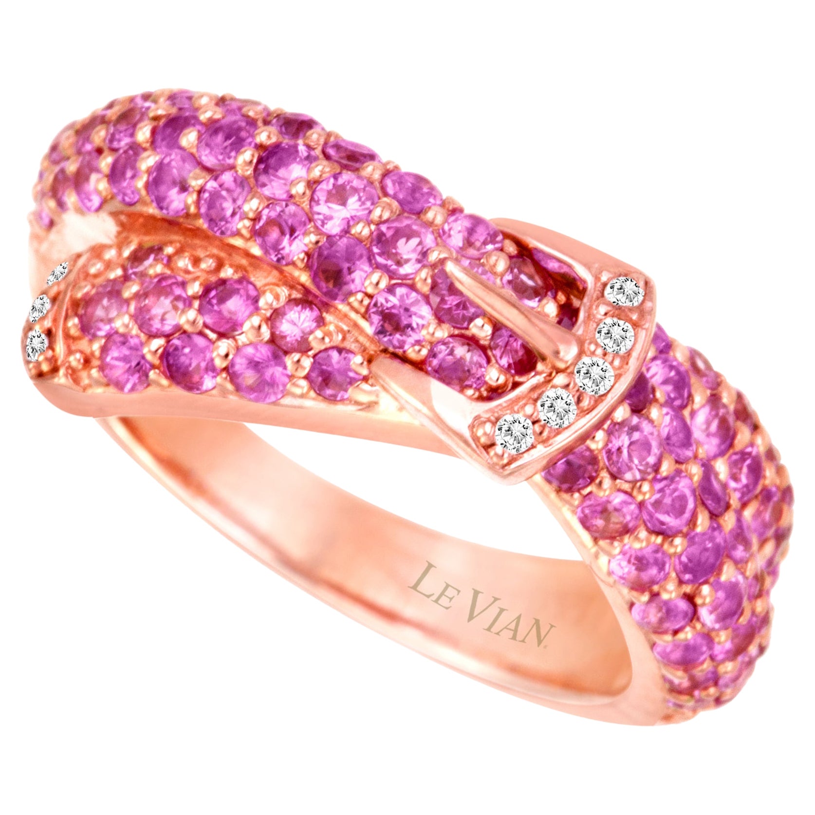 LeVian 14K Rose Gold Pink Sapphire Round Diamond Beautiful Pretty Buckle Ring