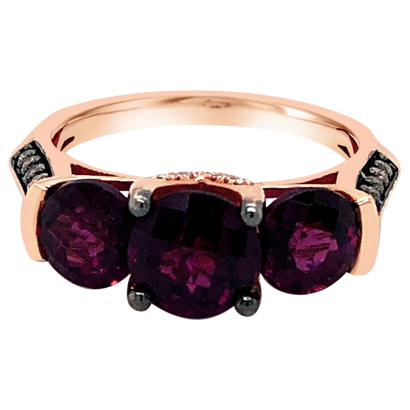 LeVian 14K Rose Gold Rhodolite Garnet Round Chocolate Brown Diamond Classic Ring For Sale