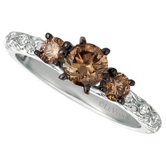 LeVian 14K White Gold Round Chocolate Brown Diamond 3 Stone Bridal Wedding Ring