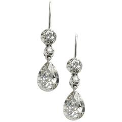 Antique Old Cut Pear Shaped Diamond Drop Earrings 9
