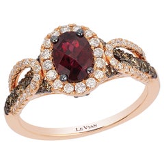 New LeVian Ring Rhodolite Chocolate Diamonds Vanilla Diamonds 14K Rose Gold