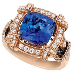 LeVian Bague cocktail en or rose 18 carats avec tanzanite bleue et diamants ronds brun chocolat