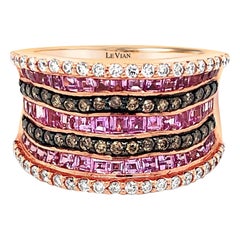 LeVian 14K Rose Gold Pink Sapphire Chocolate Brown Round Diamond Cocktail Ring