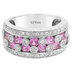 LeVian 14K White Gold Pink Sapphire Round Diamond Classy Cocktail Band Ring