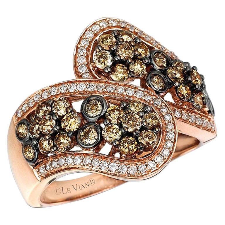LeVian 14K Rose Gold Round Chocolate Brown Diamond Bezel Cluster Cocktail Ring For Sale