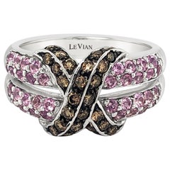 LeVian 14K White Gold Pink Sapphire Round Chocolate Brown Diamond Cocktail Ring