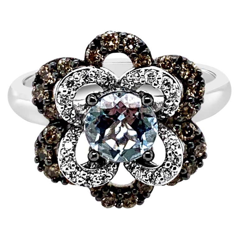 Bague En Or Blanc 18 Carats – Fleur Sertie De Diamants 0,40 Carat – Taille 48 Style éternité