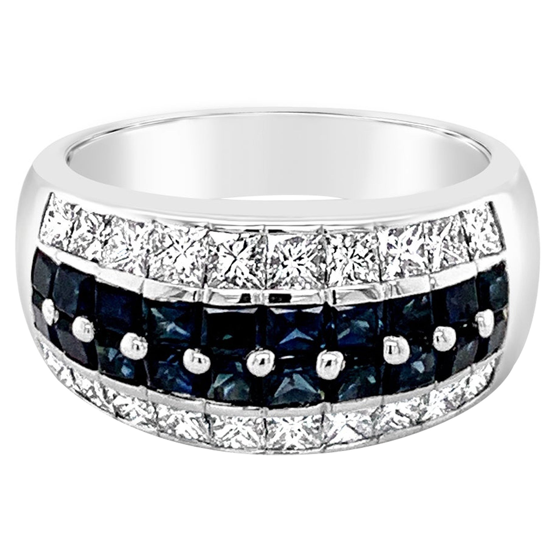 LeVian 14K White Gold Sapphire Princess Diamond Beautiful Classy Cocktail Ring For Sale