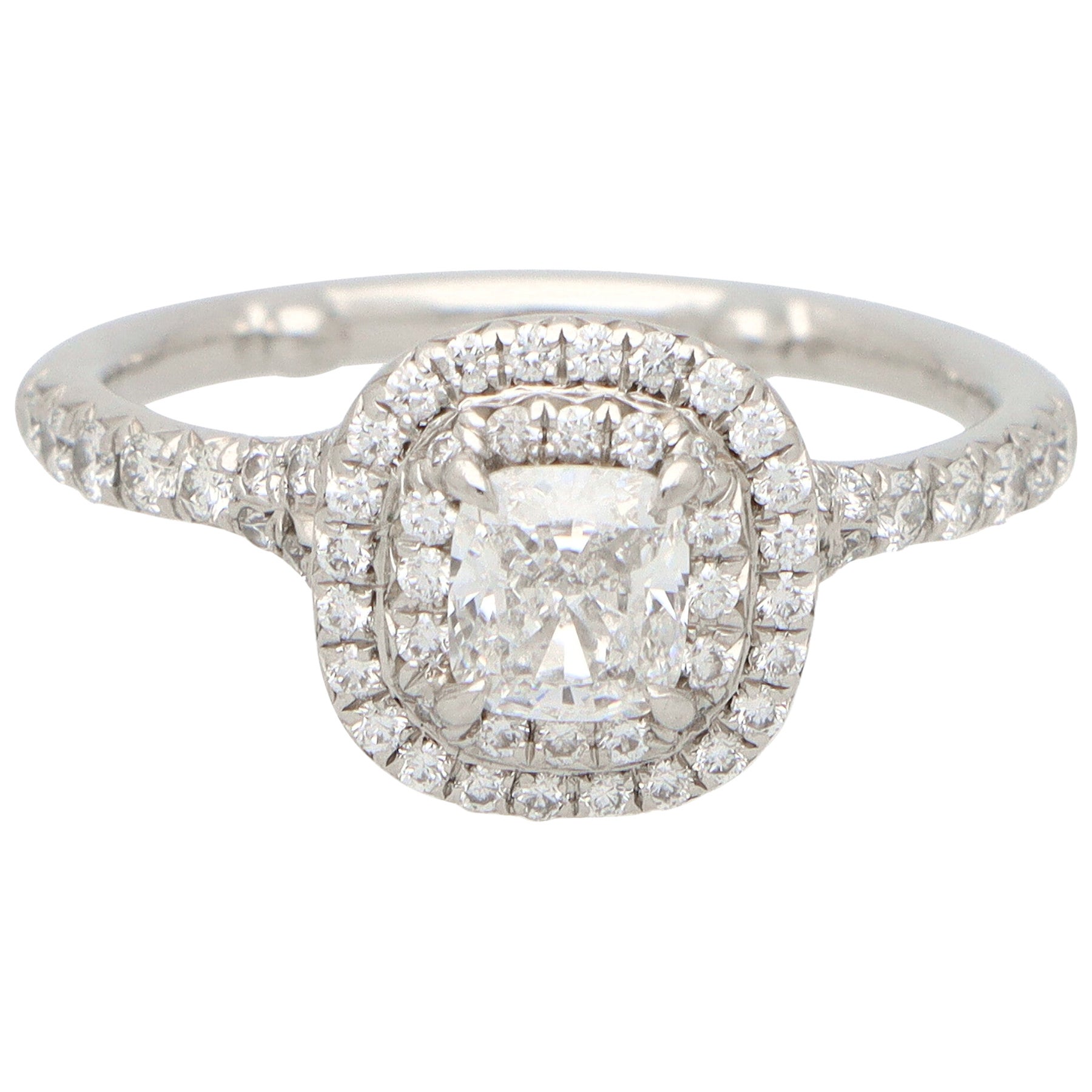 Vintage Tiffany & Co. Soleste Cushion Cut Diamond Halo Ring Set in Platinum