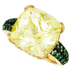 LeVian 14K Yellow Gold Lemon Quartz Green Tsavorite Garnet Round Diamond Ring