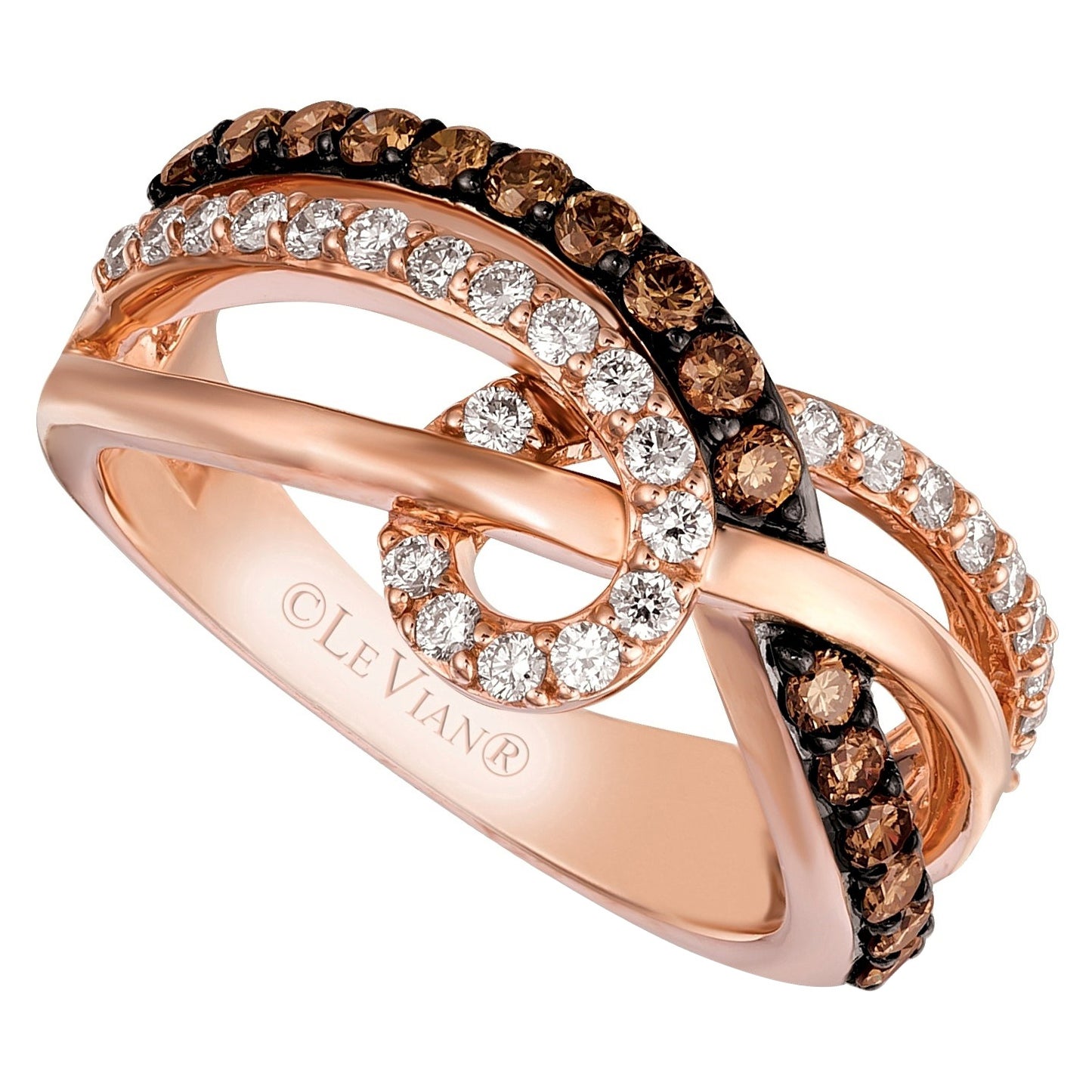 Magnifique bague cocktail fantaisie LeVian en or rose 14 carats avec diamants ronds brun chocolat