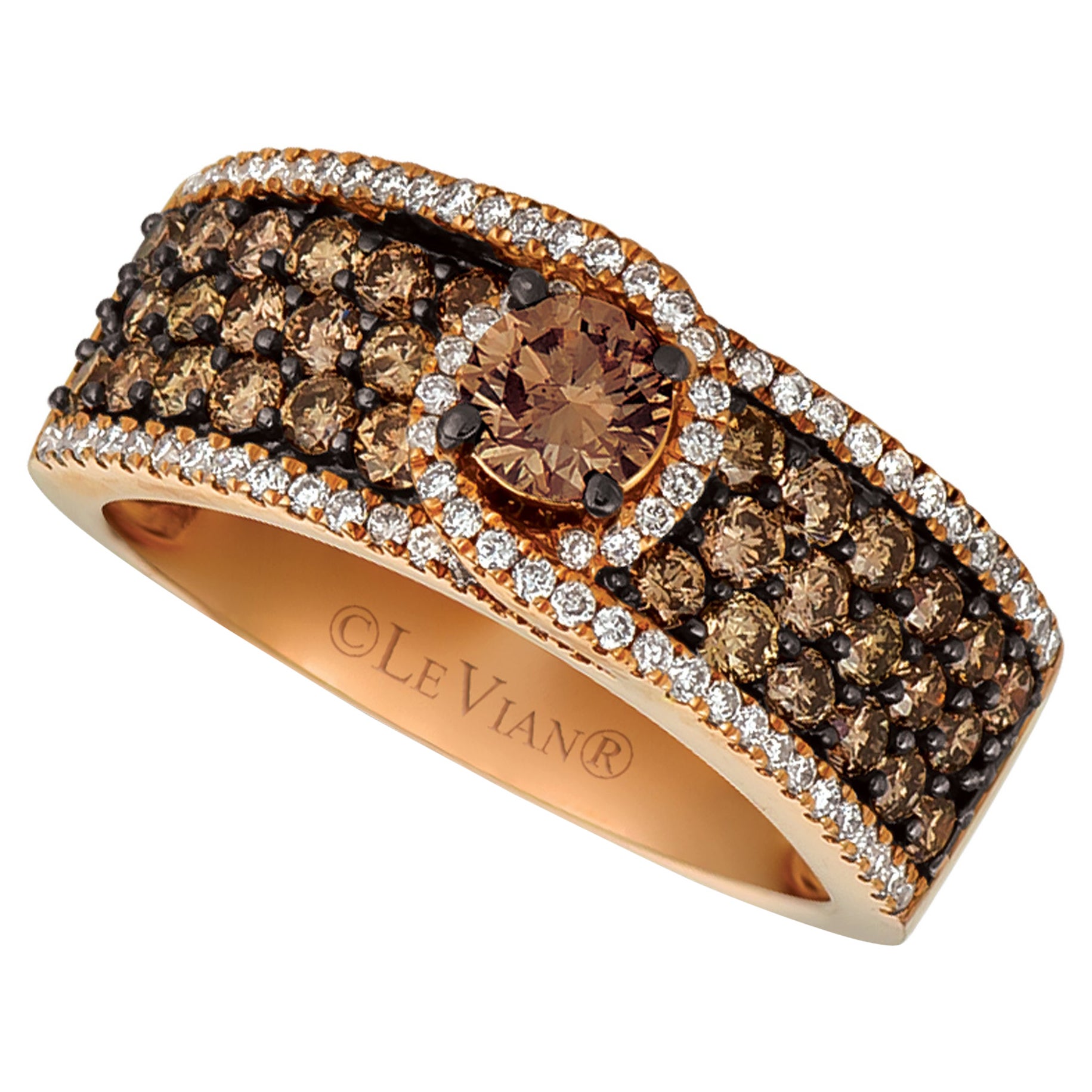 LeVian 14K Rose Gold Round Chocolate Brown Diamond Beautiful Cocktail Halo Ring For Sale