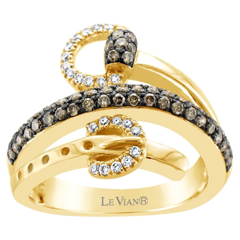 LeVian 14K Yellow Gold Round Chocolate Brown Diamonds Beautiful Cocktail Ring For Sale
