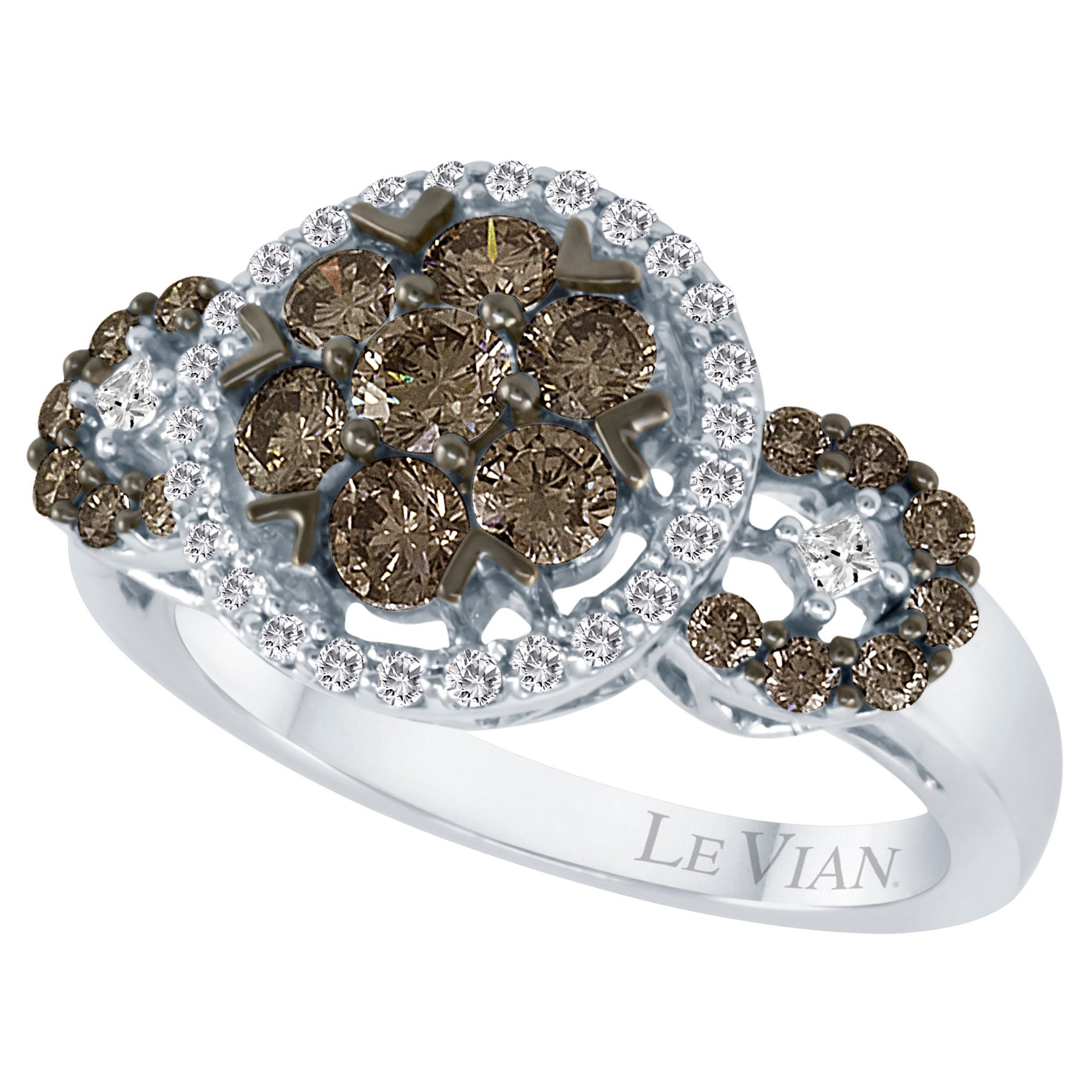 Magnifique et jolie bague LeVian en or blanc 14 carats avec diamants ronds brun chocolat