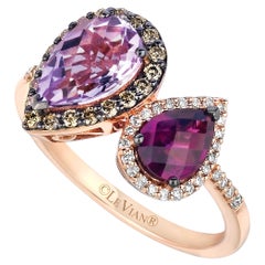 LeVian 14K Rose Gold Pink Amethyst Rhodolite Garnet Brown Diamond Halo Ring