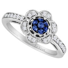 LeVian 14K White Gold Blue Ceylon Sapphire Round Diamond Flower Cocktail Ring