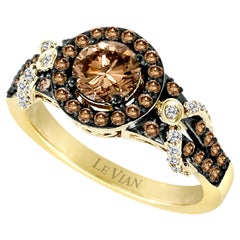 LeVian 14K Yellow Gold Round Chocolate Brown Diamond New Cocktail Halo Ring