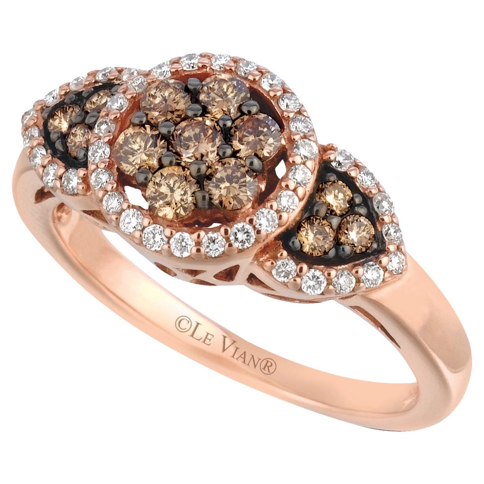 LeVian 14K Rose Gold Round Chocolate Brown Diamond Beautiful Cluster Halo Ring