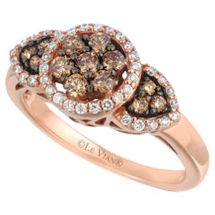 LeVian Bague en or rose 14 carats avec diamants ronds brun chocolat et magnifique halo en grappe