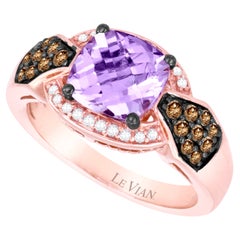 LeVian 14K Rose Gold Pink Amethyst Round Brown Diamond Pretty Cocktail Ring