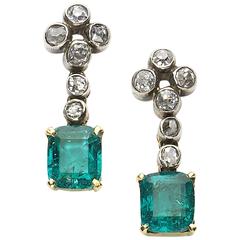 Emerald Diamond Silver Gold Drop Earrings